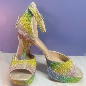 Mix No 6 Rhinestone High Heel Shoes, Rainbow, Size 8.5
